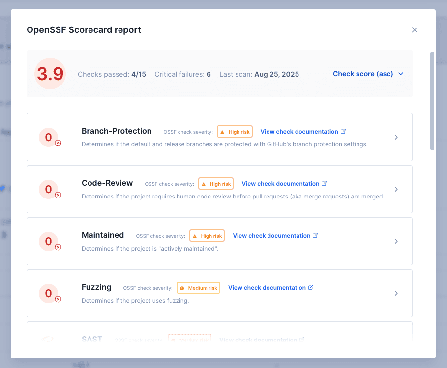 Security and risk management OSSF scorecard report